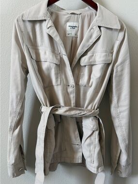 Abercrombie & Fitch Cream Utility Jacket with Waist Tie